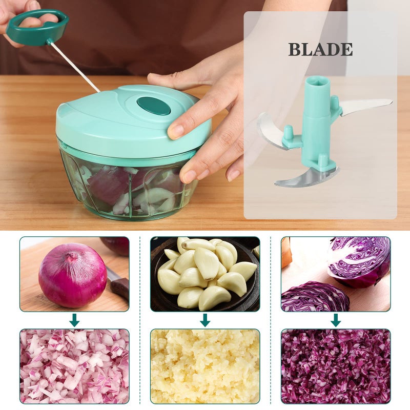 Cambom Manual Food Chopper Vegetable Cutter, Hand String Vegetable Chopper Onions Cutter for Vegetable Fruits Nuts BPA Free Food Safe Material, 550ml Blue - Image 3